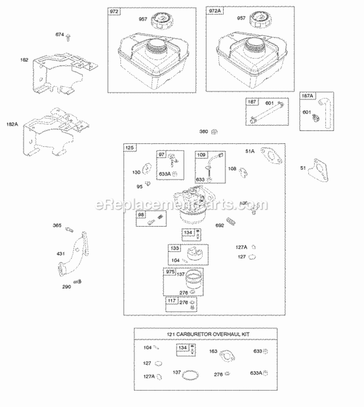 Carburetor Carburetor Overhaul Kit Fuel Supply Diagram and Parts List for  Briggs and Stratton Engine